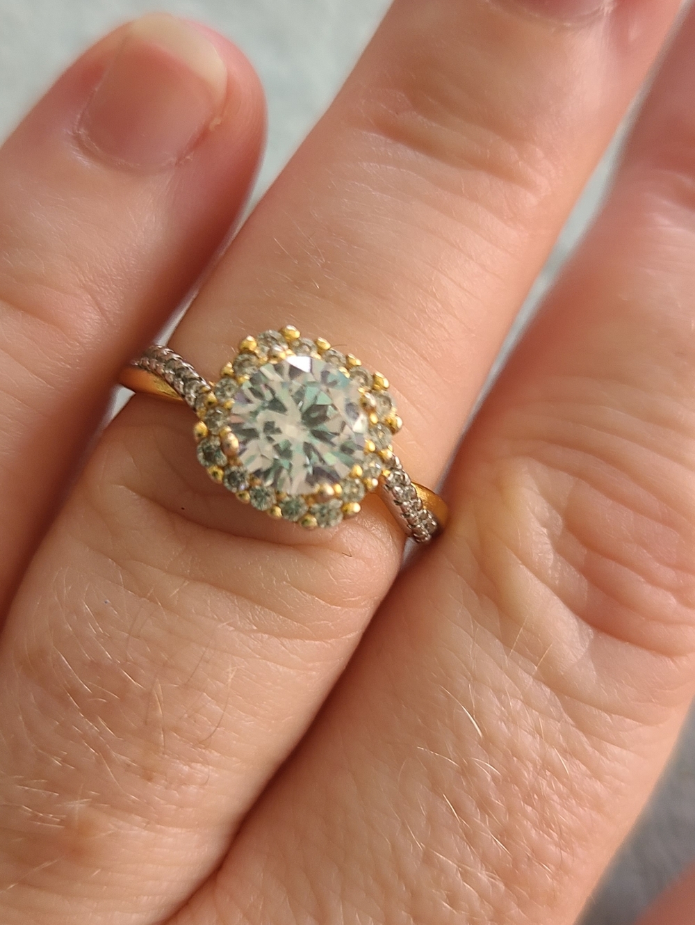 Sterling Halo Moissanite Ring with Gold Vermeil